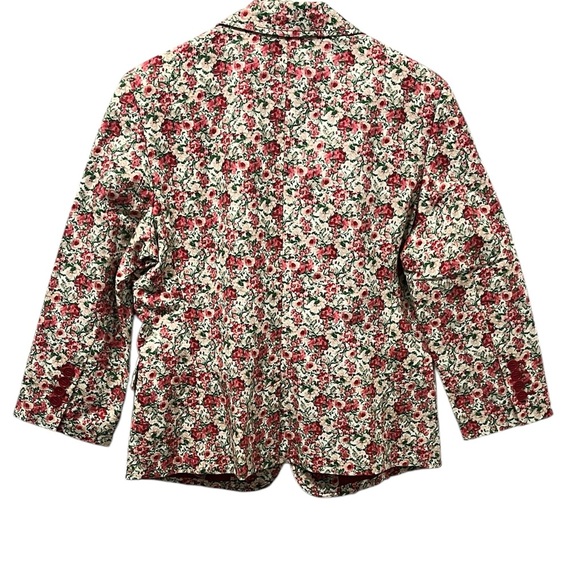 TALBOTS Floral Print Cotton Blazer Three Button Red Burgundy Rose Size Small - Picture 2 of 10